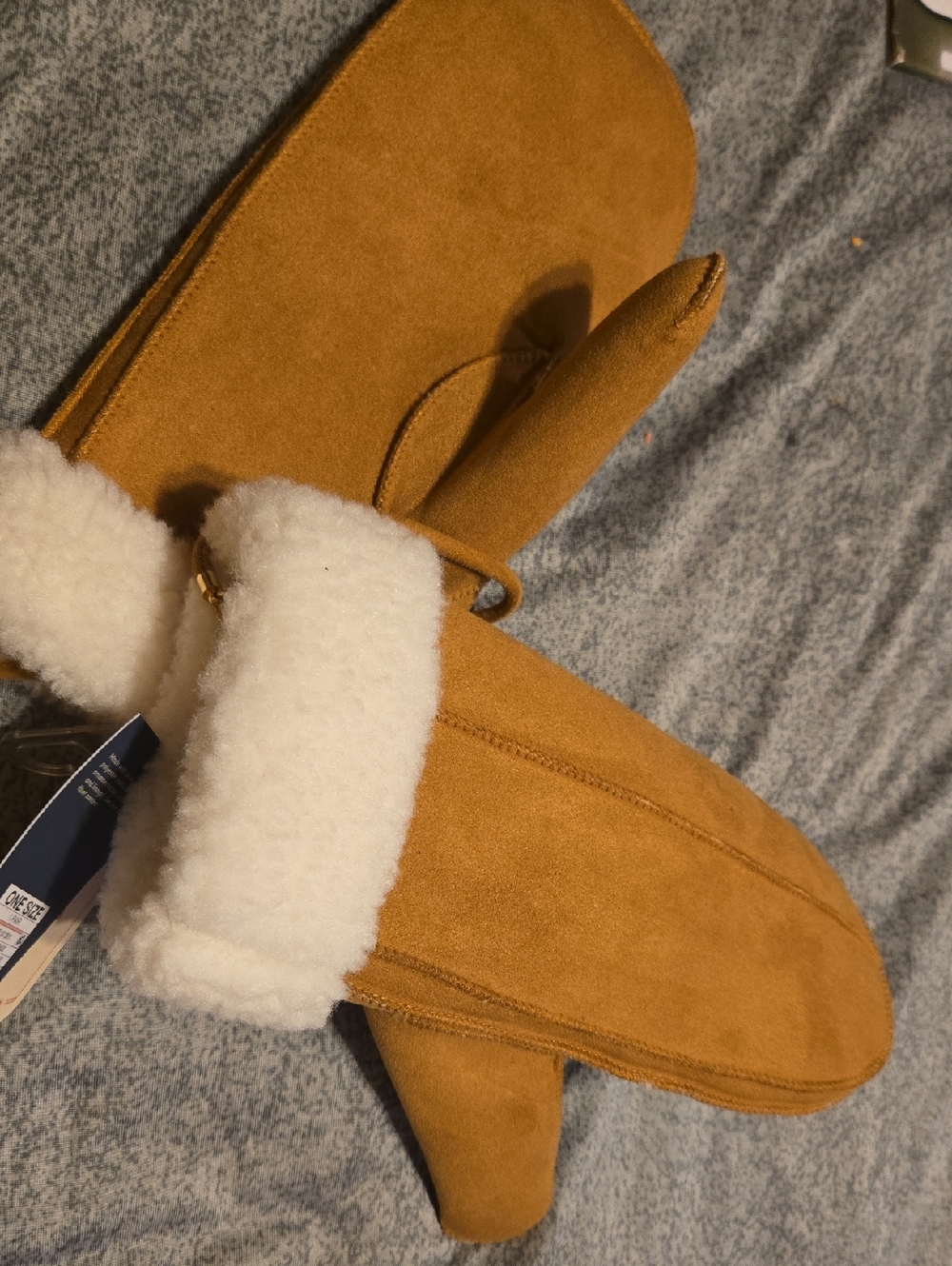 Universal Thread  Chestnut Brown Suede Mittens with Cream Faux Shearling Cuff